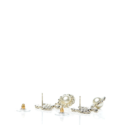 Chanel Crystal Pearl Pearls Coronation CC Drop Earrings Gold 3 of 5