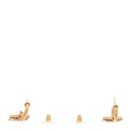 Chanel Metal Enamel CC Square Drop Earrings Gold Black Pink 3 of 5