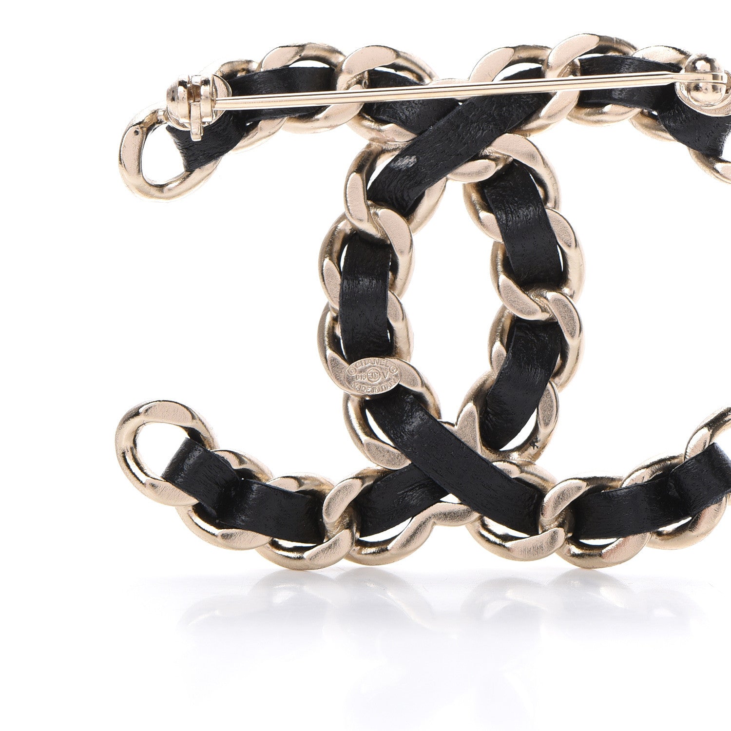 Chanel Lambskin Chain CC Brooch Black Gold 3 of 4