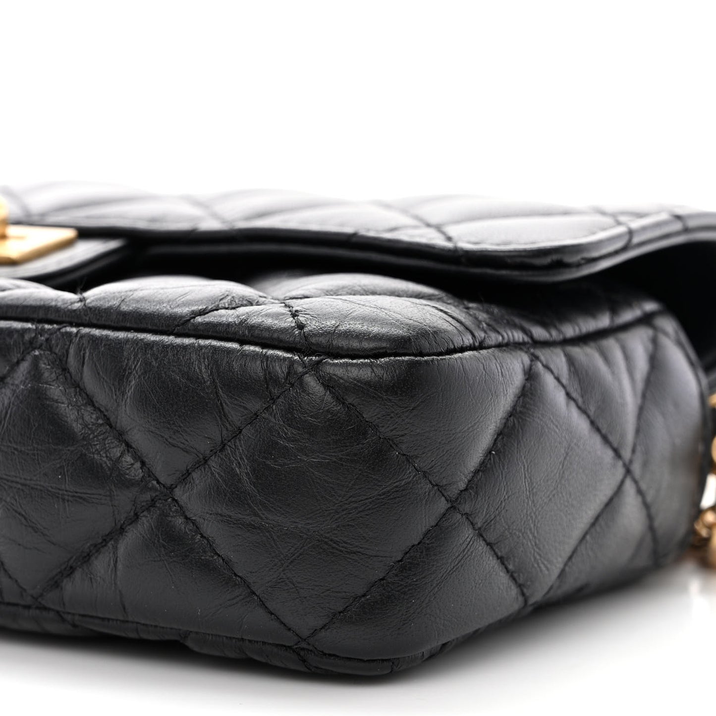Aged Calfskin Quilted Reissue 2.55 Phone Holder With Chain Black