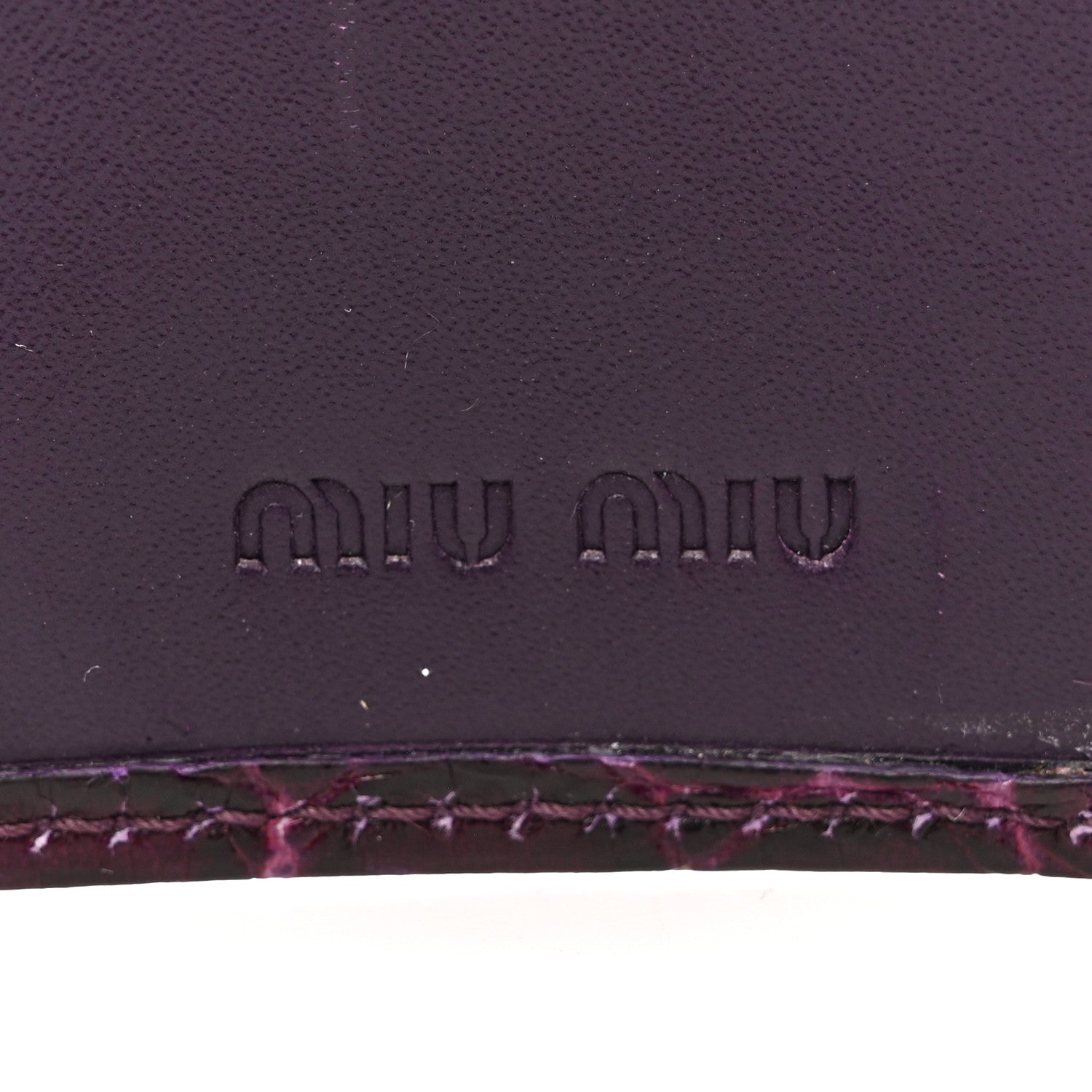 Miu Miu Calfskin Crocodile Embossed Card Holder Key Ring Petunia 6 of 11