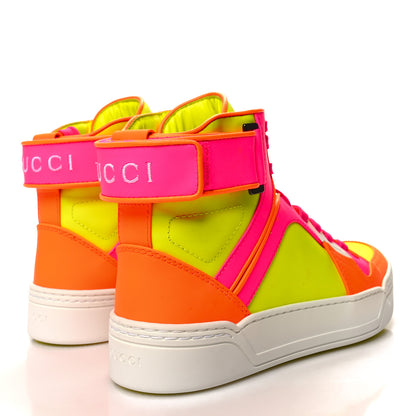 Gucci Calfskin Womens Neon High Top Sneakers 36 White Neon Yellow Pink Orange 4 of 8