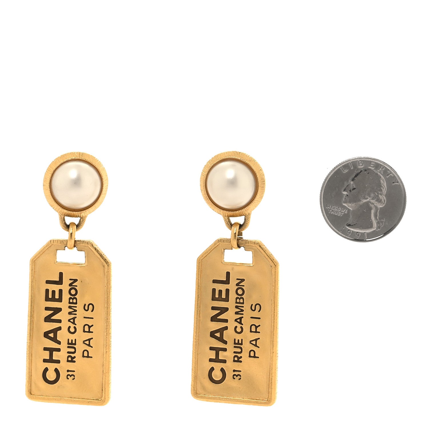 Chanel Pearl CC Tags Drop Earrings Gold 2 of 4