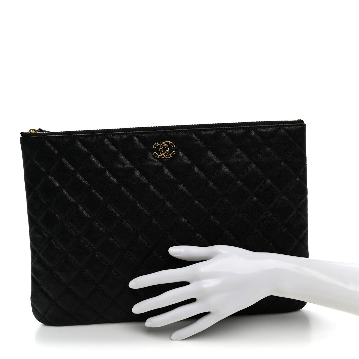 Lambskin Quilted Large Cosmetic Case Black