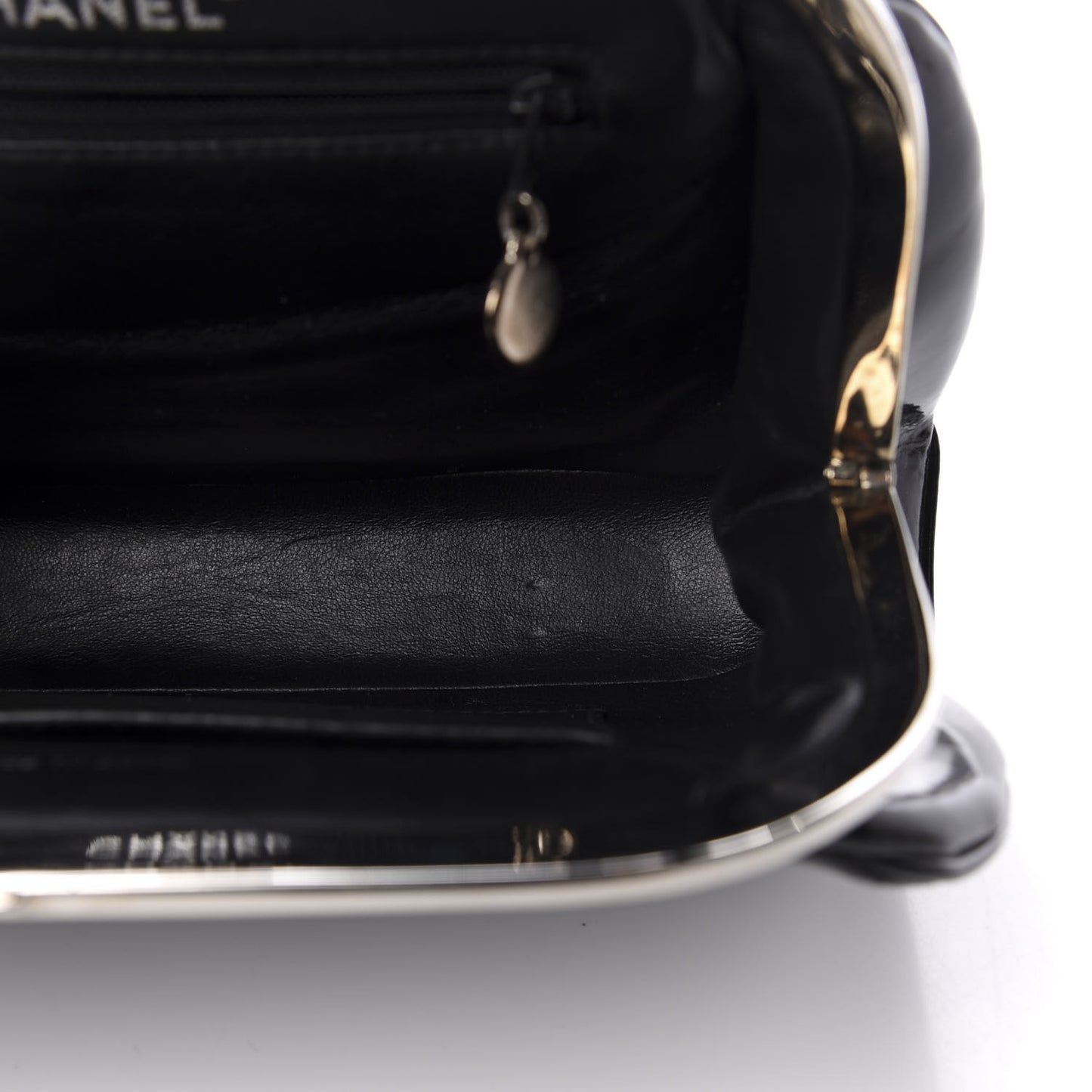 Patent Quilted Kisslock Frame Bag Black