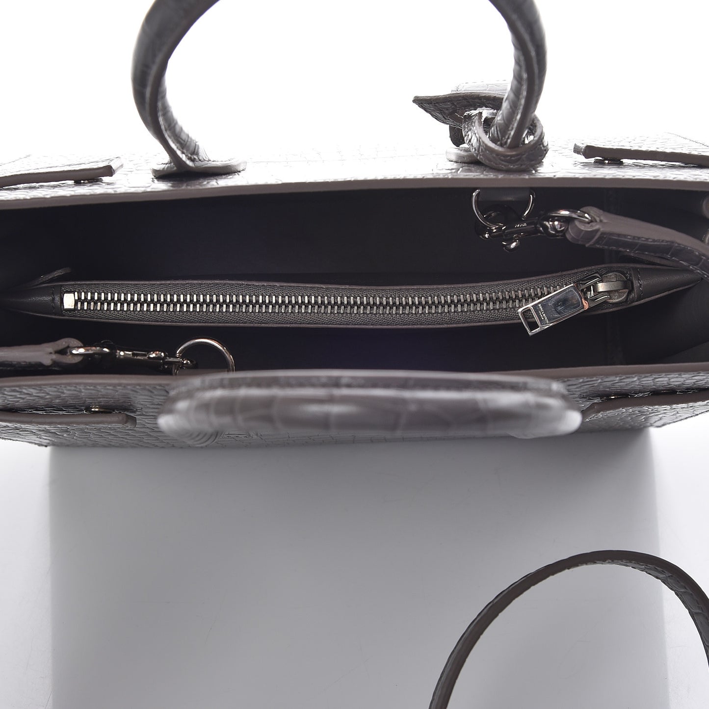 Calfskin Crocodile Embossed Baby Sac De Jour Fog