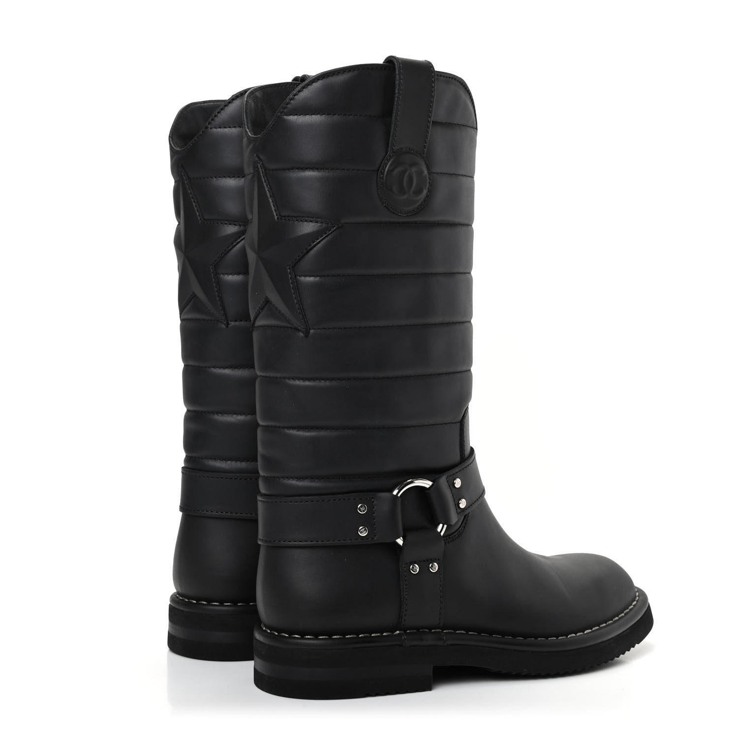 Chanel Oily Calfskin Star Quilted Biker Boots 36.5 Black 4 of 11