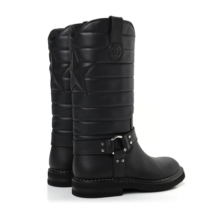 Chanel Oily Calfskin Star Quilted Biker Boots 36.5 Black 4 of 11