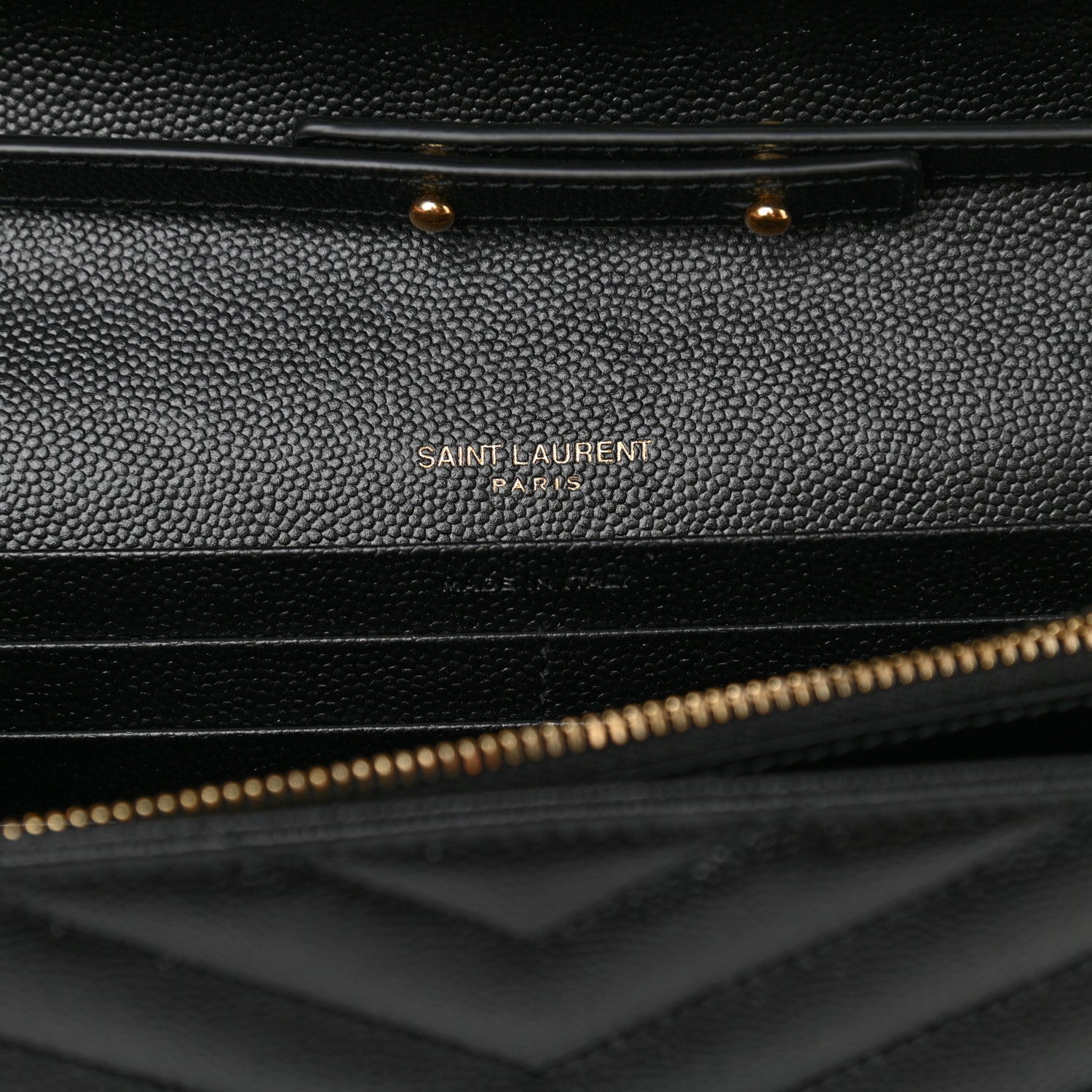 Saint Laurent Grain De Poudre Matelasse Chevron Monogram Chain Wallet Black 6 of 10