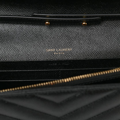 Saint Laurent Grain De Poudre Matelasse Chevron Monogram Chain Wallet Black 6 of 10
