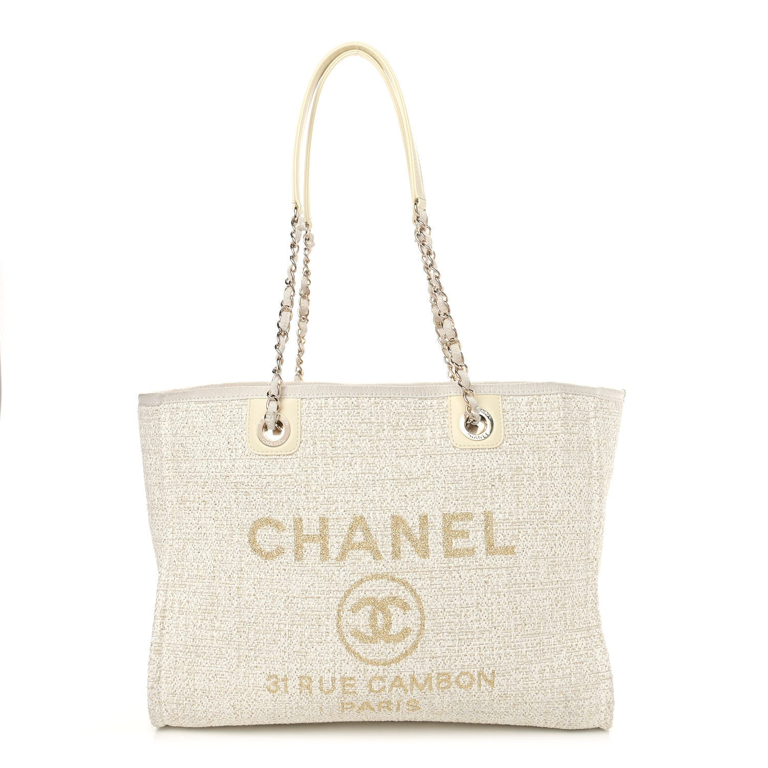 Chanel Lurex Boucle Small Deauville Tote Ivory 1 of 9