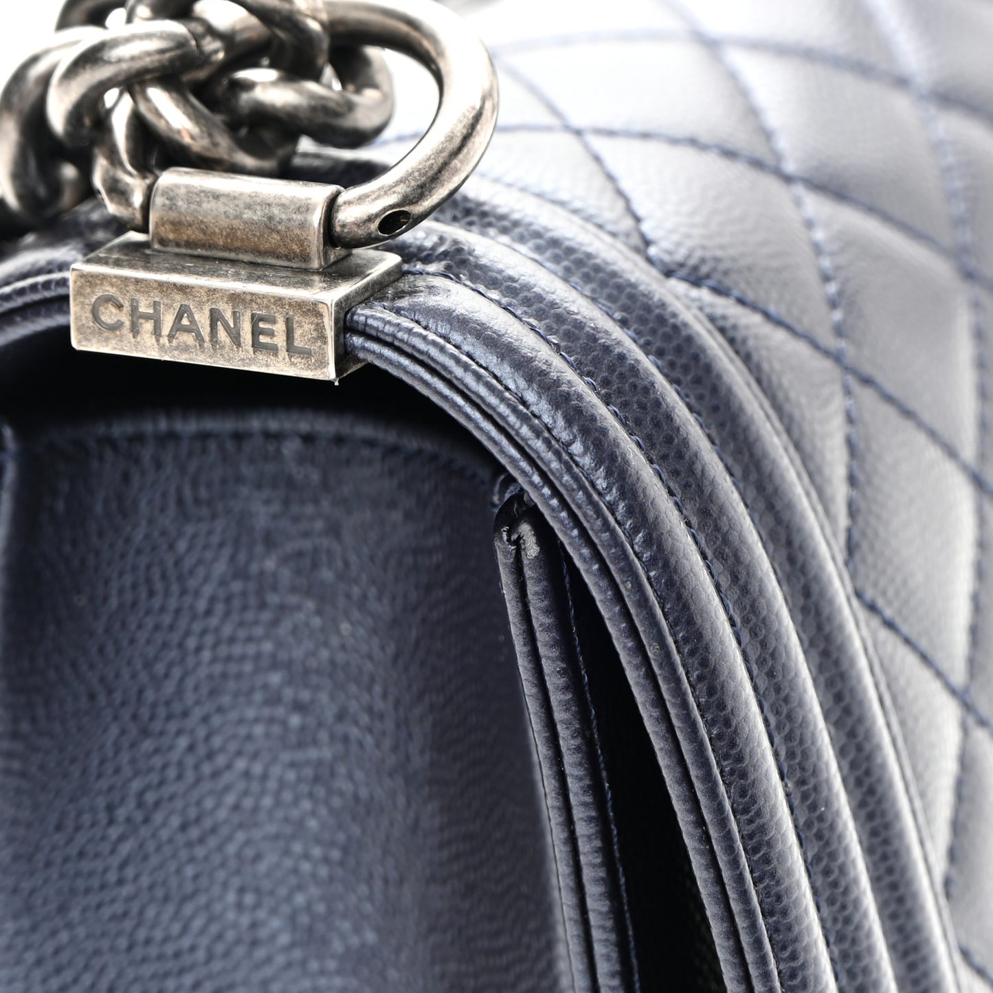 Metallic Caviar Quilted Medium Boy Flap Navy