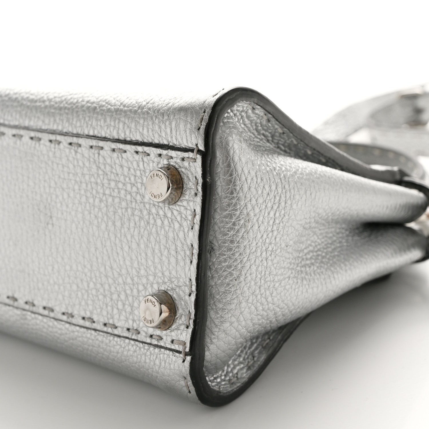 Fendi Cuoio Romano Lux Selleria Mini Peekaboo Iconic Satchel Argento 9 of 9