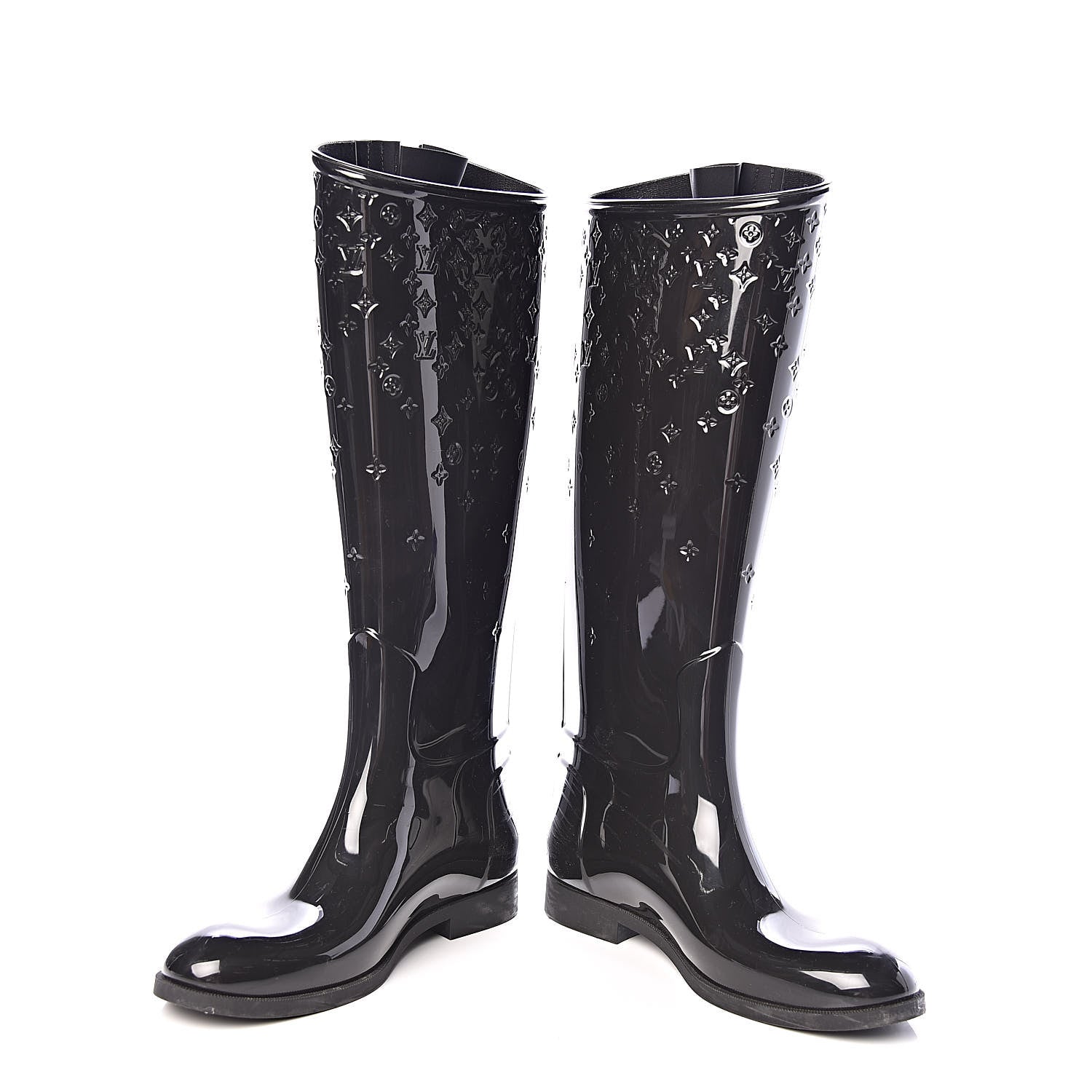 Louis Vuitton Rubber Embossed Monogram Drops High Rain Boots 37 Black 5 of 10