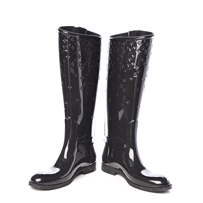 Louis Vuitton Rubber Embossed Monogram Drops High Rain Boots 37 Black 5 of 10