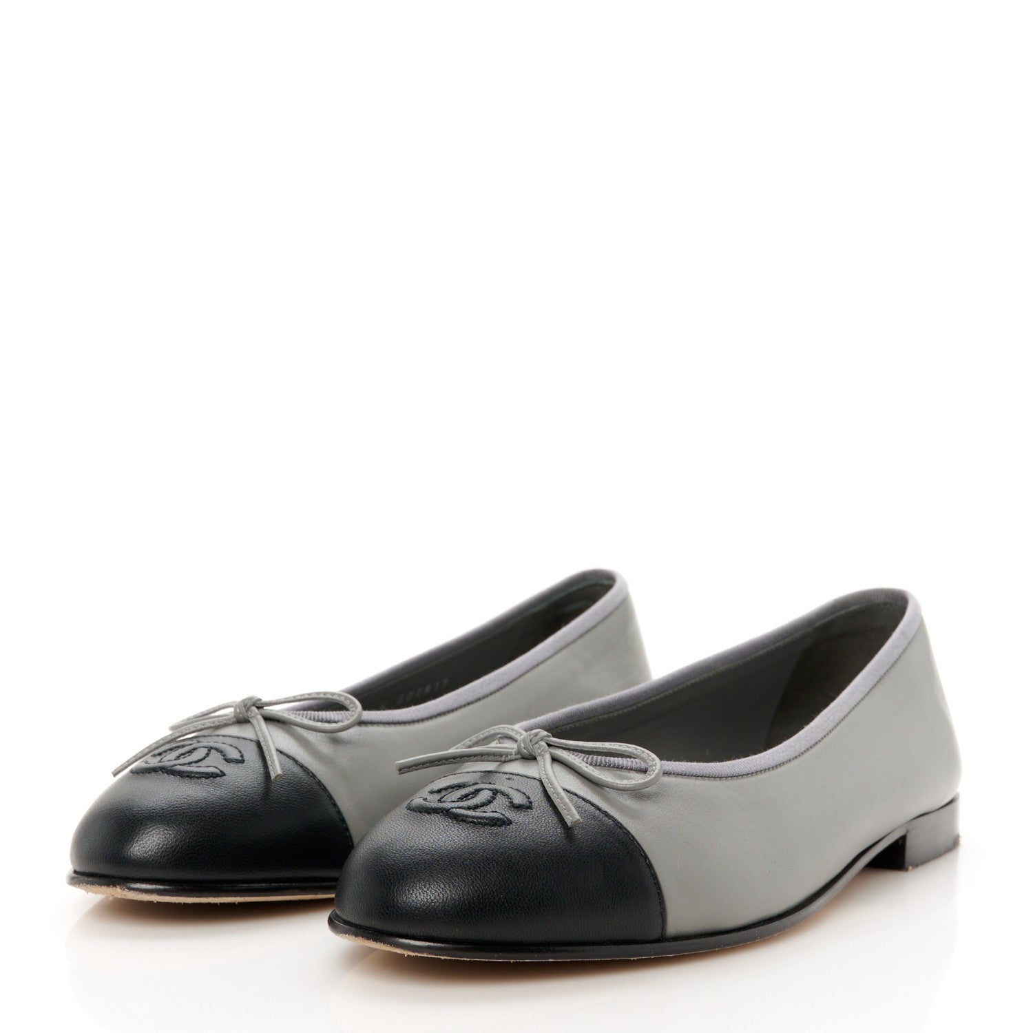 Chanel Lambskin Cap Toe CC Ballerina Flats 38.5 Grey Black 4 of 10