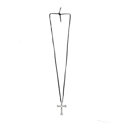Chrome Hearts Sterling Silver Large Cross Pendant Cord Necklace 3 of 5