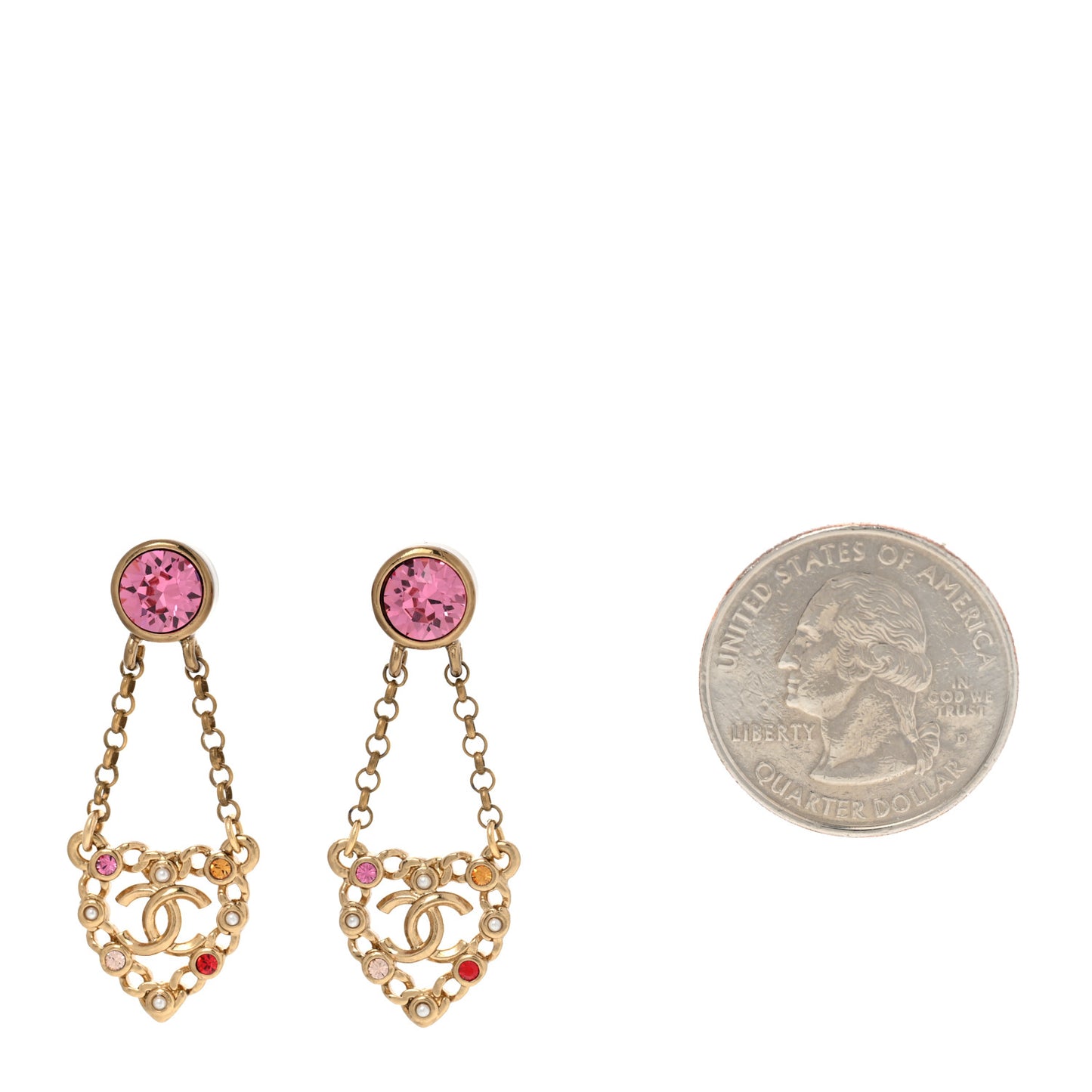 Pearl Crystal CC Heart Drop Earrings Gold Multicolor