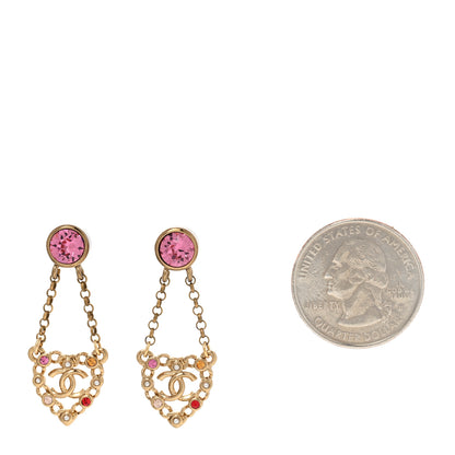 Chanel Pearl Crystal CC Heart Drop Earrings Gold Multicolor 2 of 5