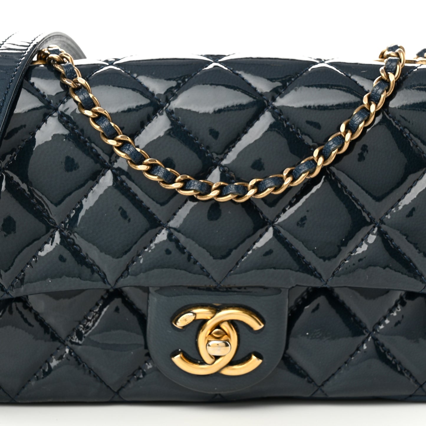 Patent Goatskin Quilted Small CC Eyelet Flap Blue