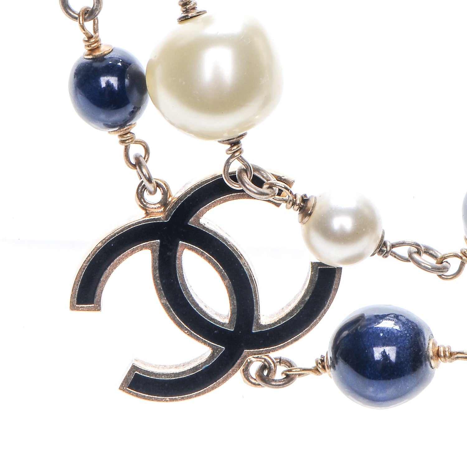 Chanel Pearl Beaded CC Long Necklace Navy 3 of 9