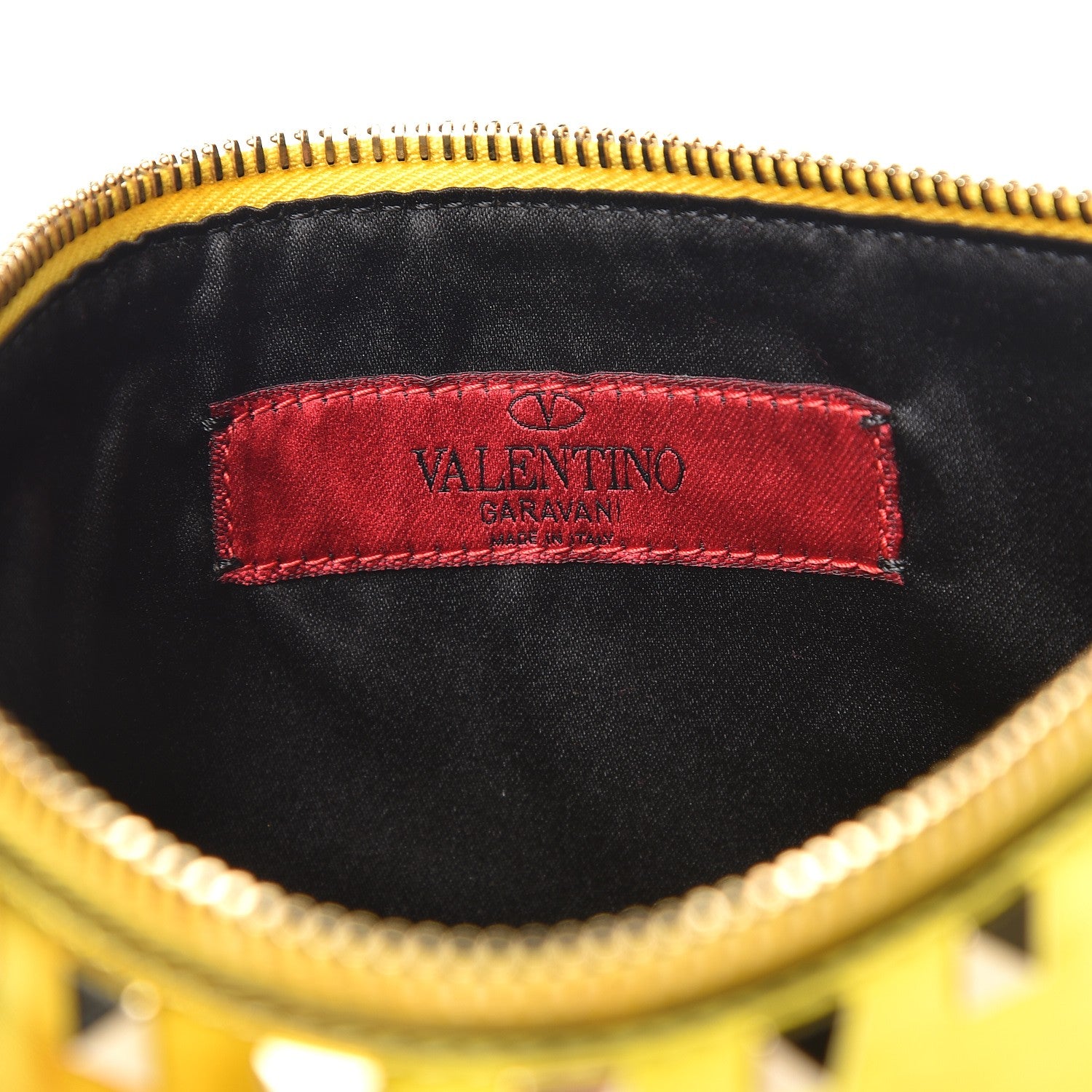 Valentino Garavani Metallic Calfskin Medium Rockstud Zip Pouch Yellow 6 of 7