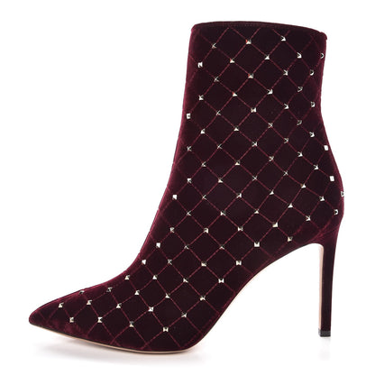 Valentino Garavani Velvet Rockstud Spike Court Ankle Booties 40 Rubino 1 of 10