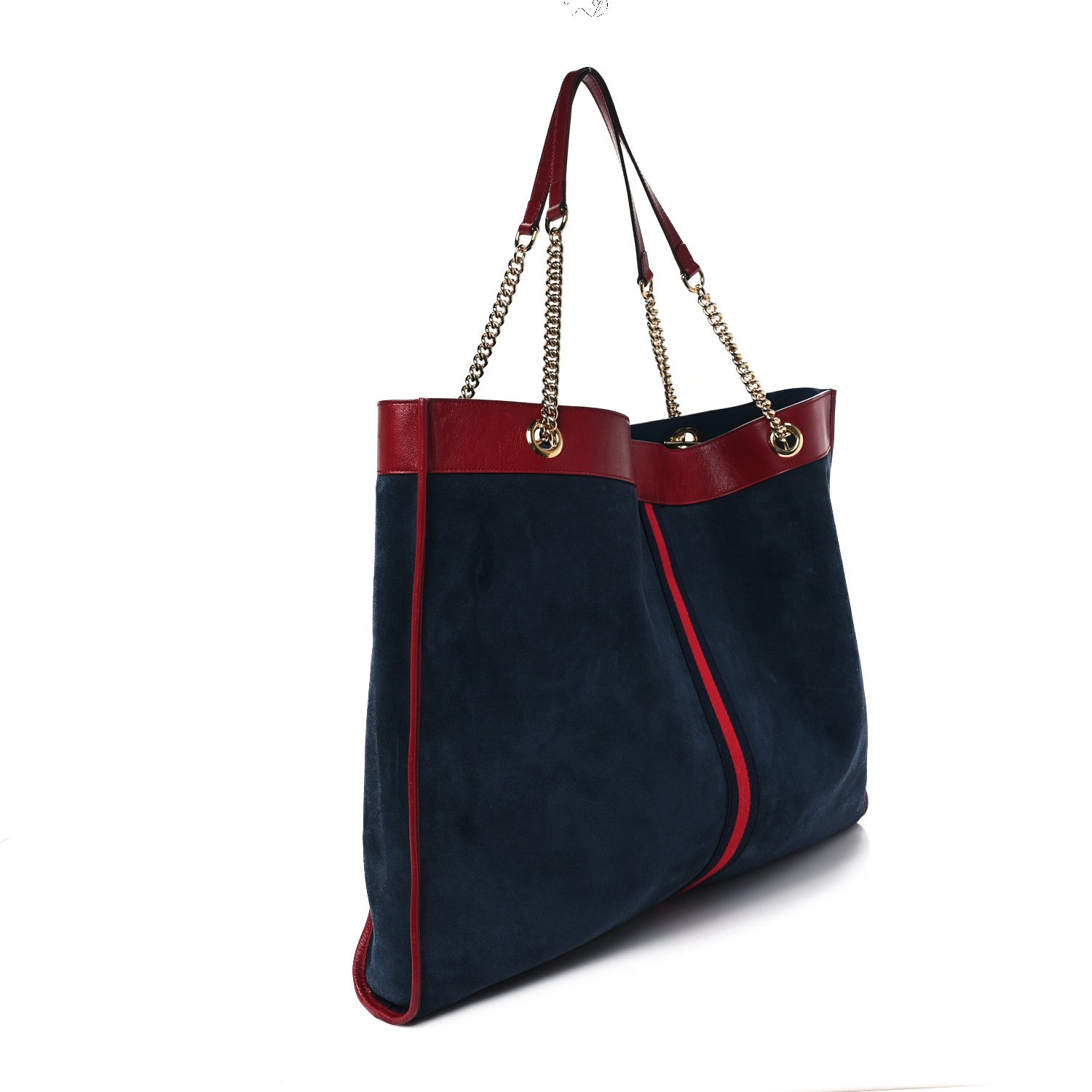 Gucci Suede Calfskin Large Rajah Chain Tote New Blue Romantic Cherry 4 of 13