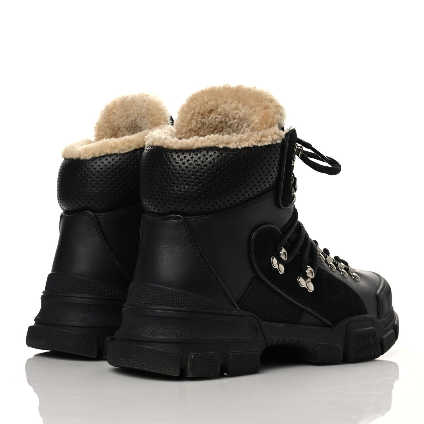 X SEGA Suede Shearling Calfskin GG Monogram Womens Flashtrek High-Top Sneakers 40 Black