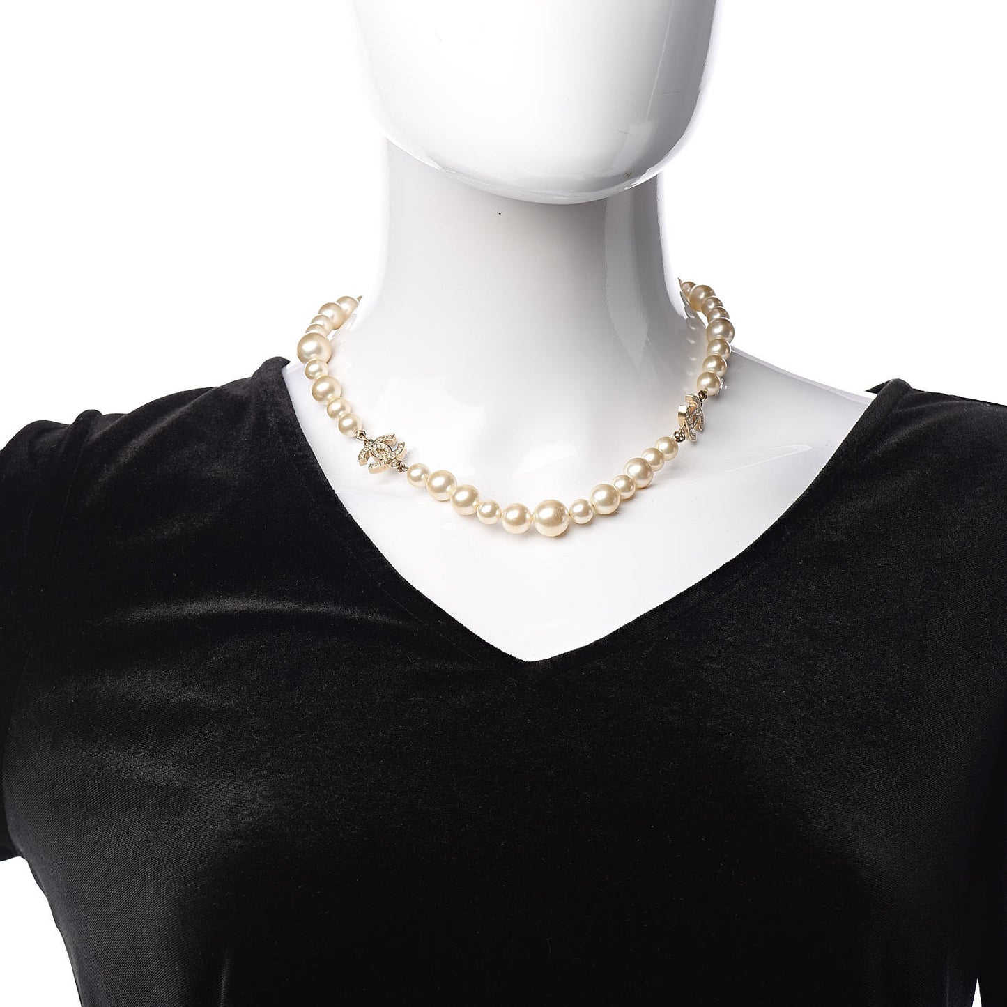 Crystal Pearl CC Short Necklace Gold