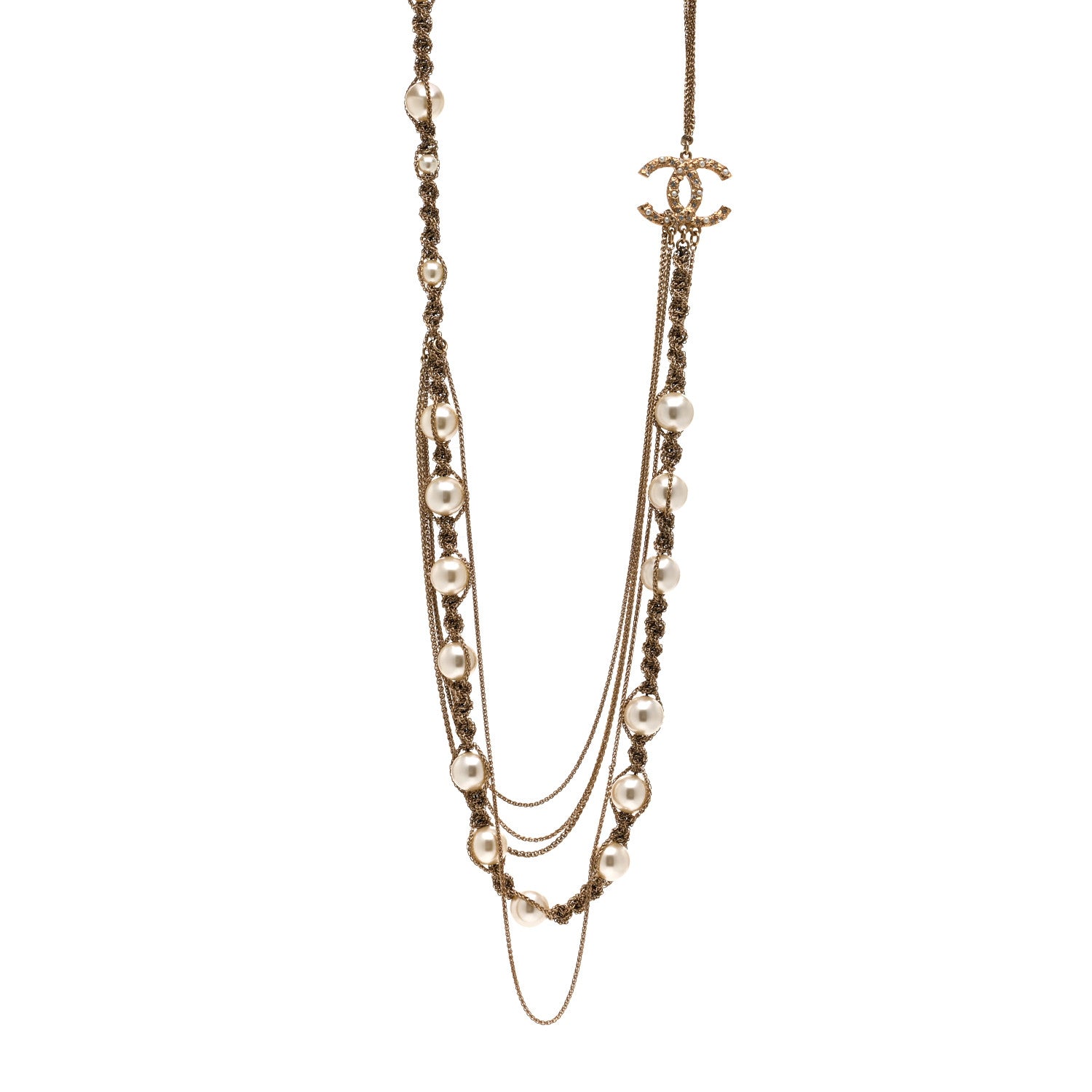 Chanel Pearl Chain CC Long Multistrand Necklace Gold 1 of 5