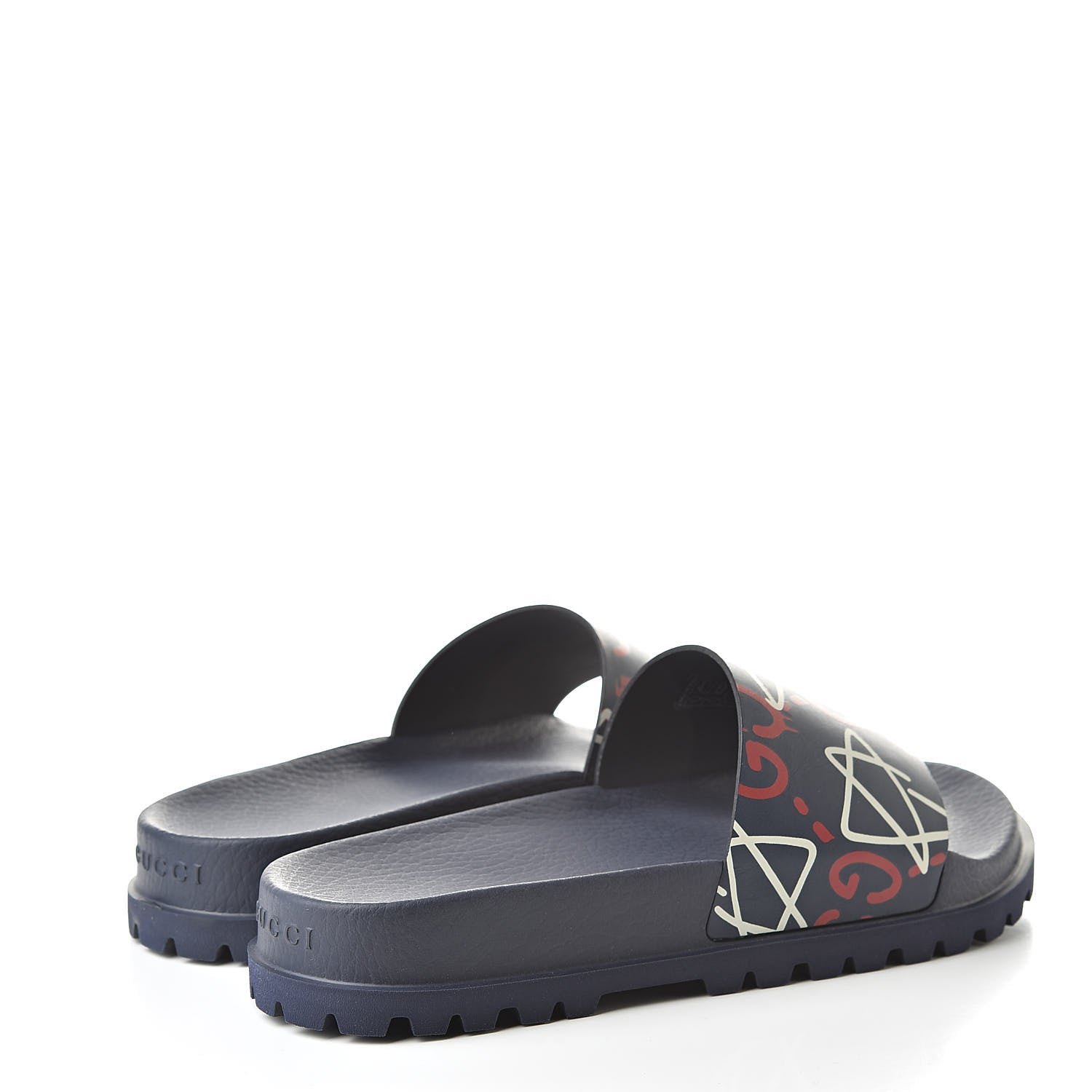 Gucci Calfskin Rubber GucciGhost Mens Lug Sole Slide Sandals 7 Blue Agata Hibiscus Red 4 of 8
