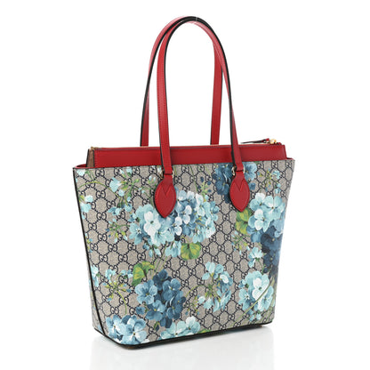Gucci GG Supreme Monogram Blooms Medium Zippered Bucket Tote Beige Blue Navy Hibiscus Red 3 of 9