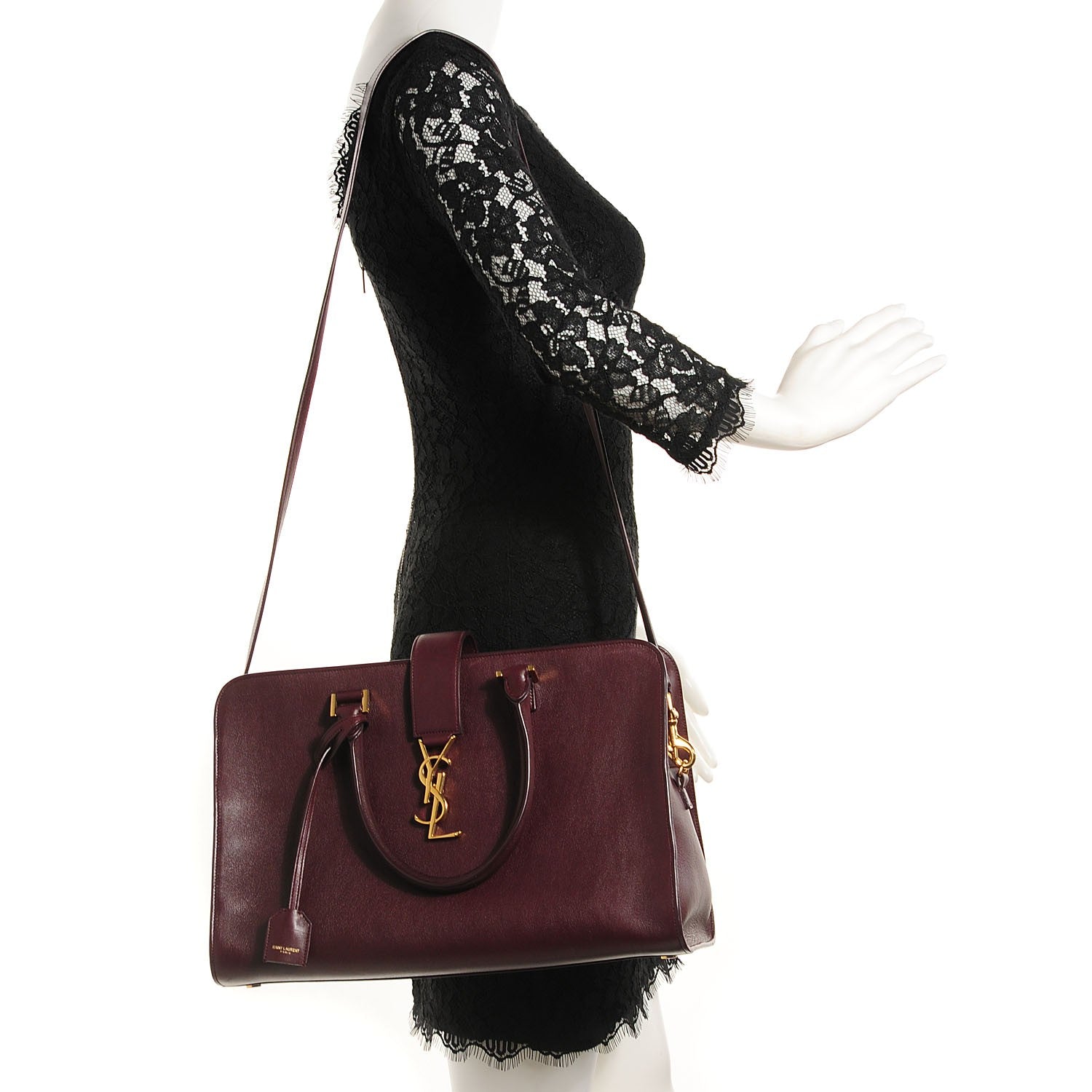 Saint Laurent Smooth Calfskin Medium Cabas Monogram Bordeaux 2 of 9
