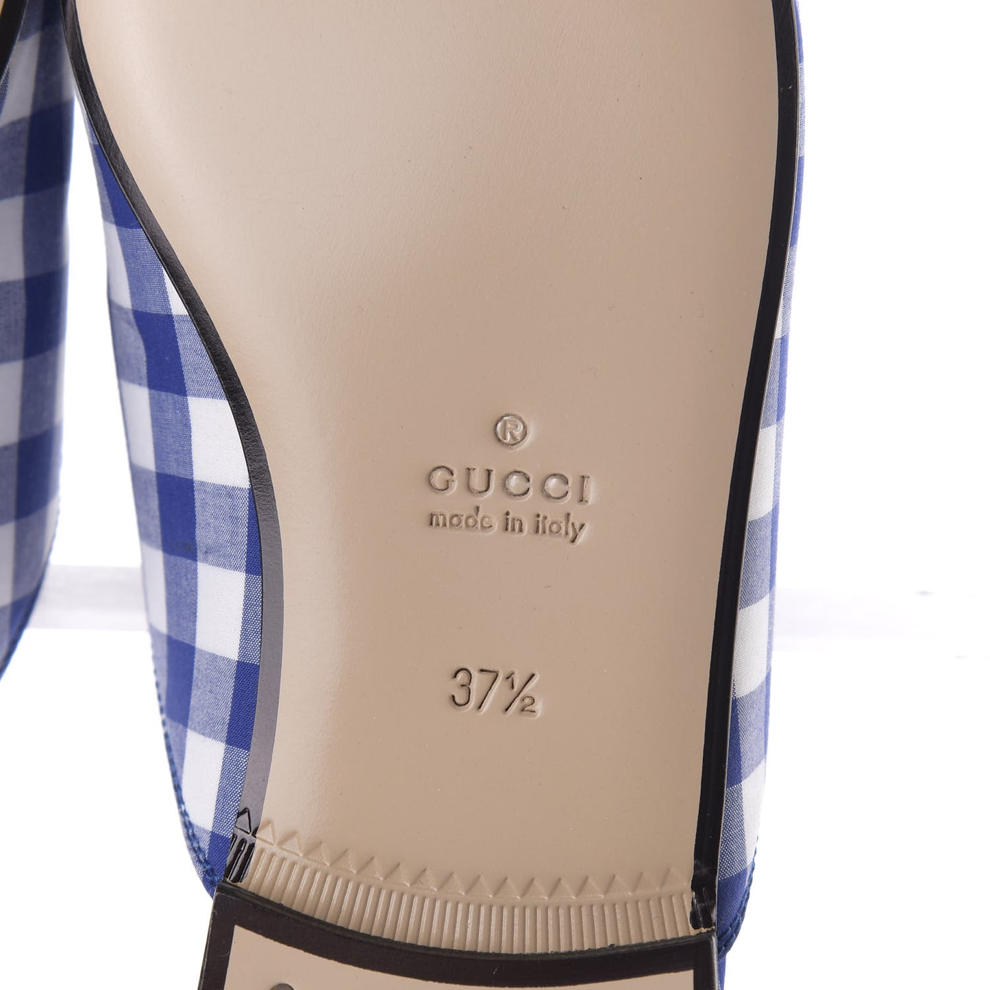 Cotton Gingham Womens Princetown Slippers 37.5 White Blue