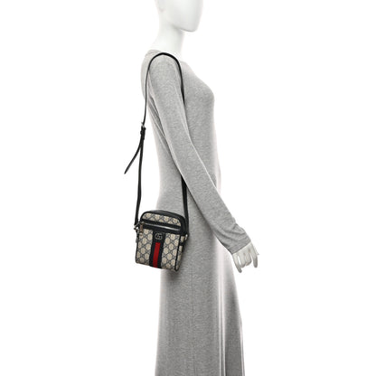 Gucci GG Supreme Monogram Textured Calfskin Web Mini Ophidia Messenger Beige Blue 2 of 10