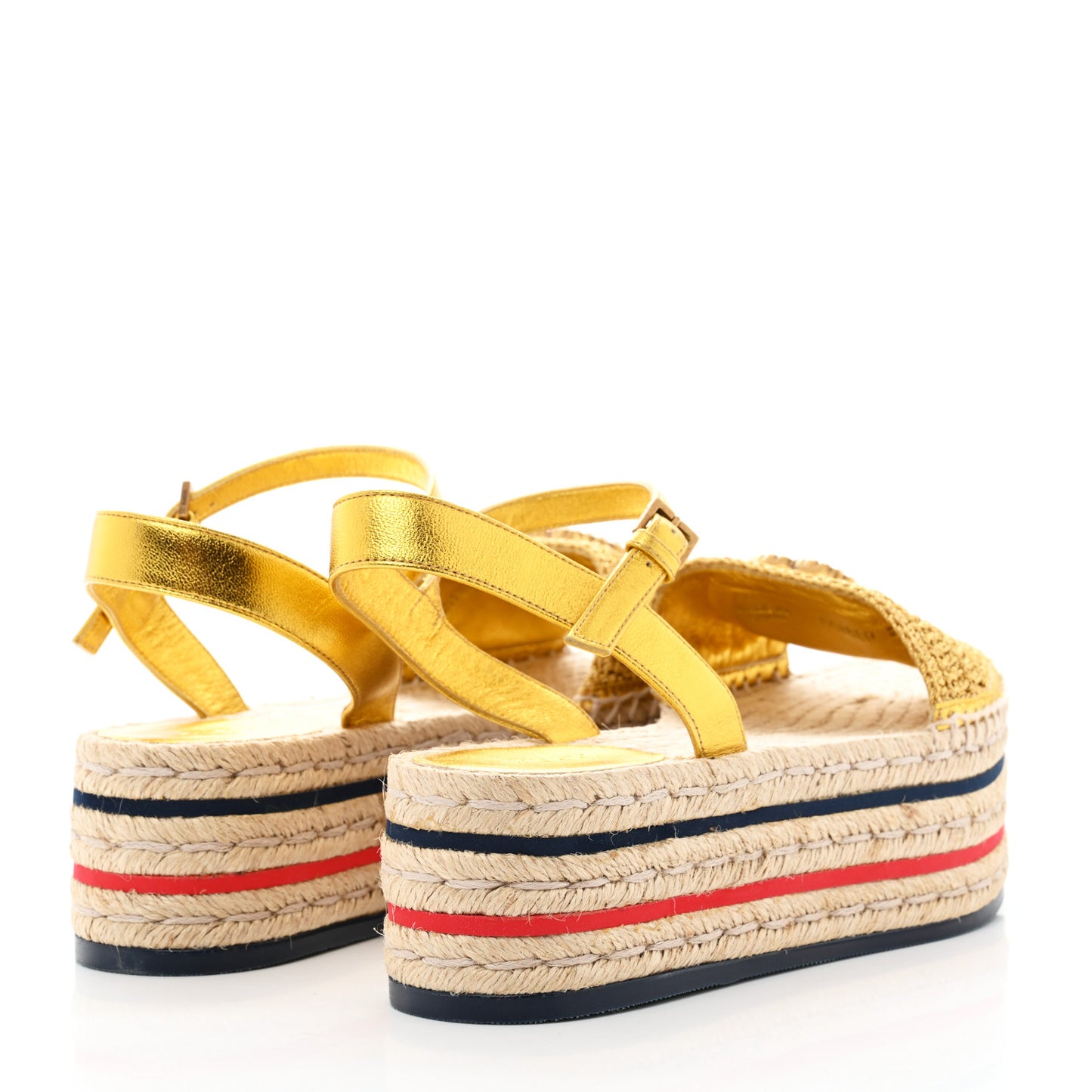 Cotton Malaga Kid Crochet Pearly GG Lilibeth Espadrille Platform Sandals 37.5 Gold