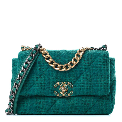 Chanel Tweed Quilted Medium Chanel 19 Flap Green 1 of 10
