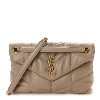 Saint Laurent Lambskin Quilted Small Loulou Puffer Monogram Chain Satchel Dark Beige 1 of 8