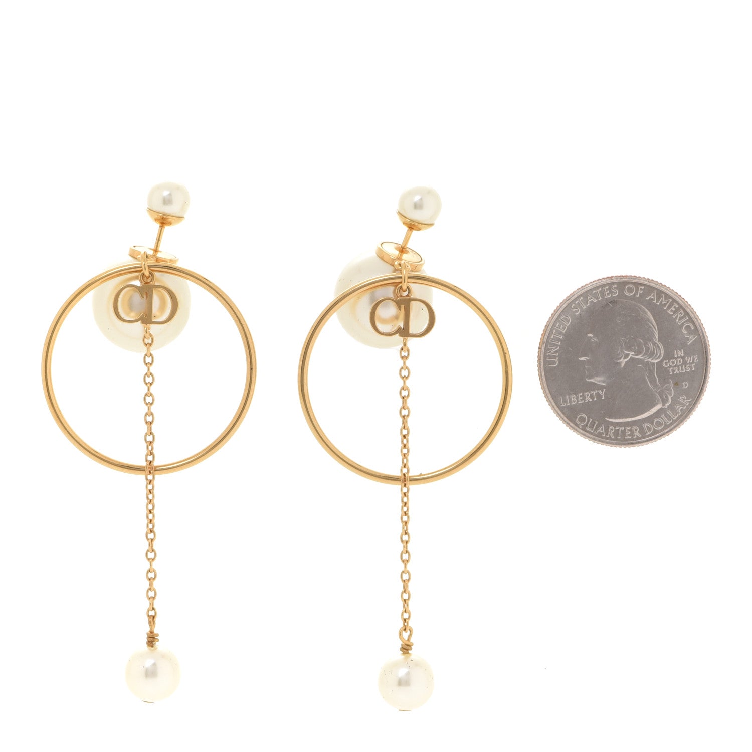 Christian Dior Pearl Tribales Dangle Chain Earrings Gold 2 of 4