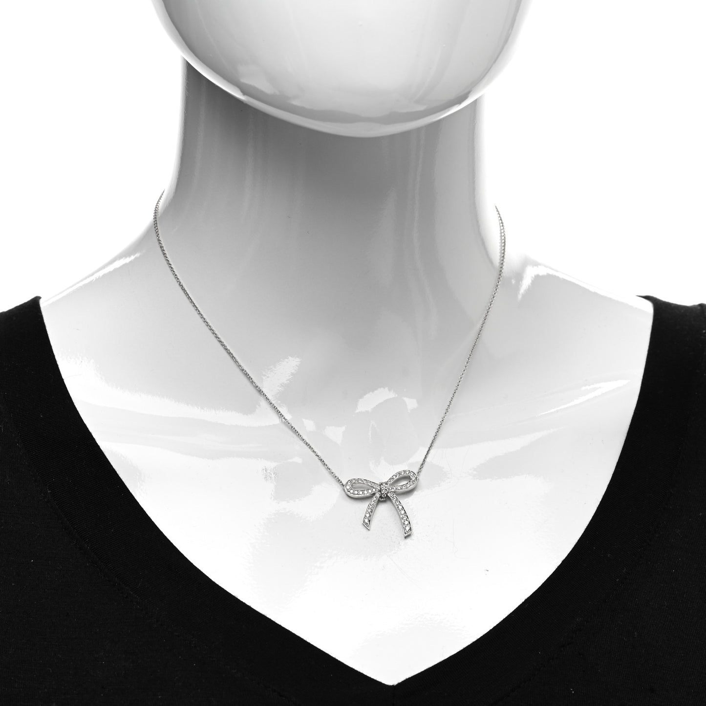 Platinum Diamond Bow Pendant Necklace