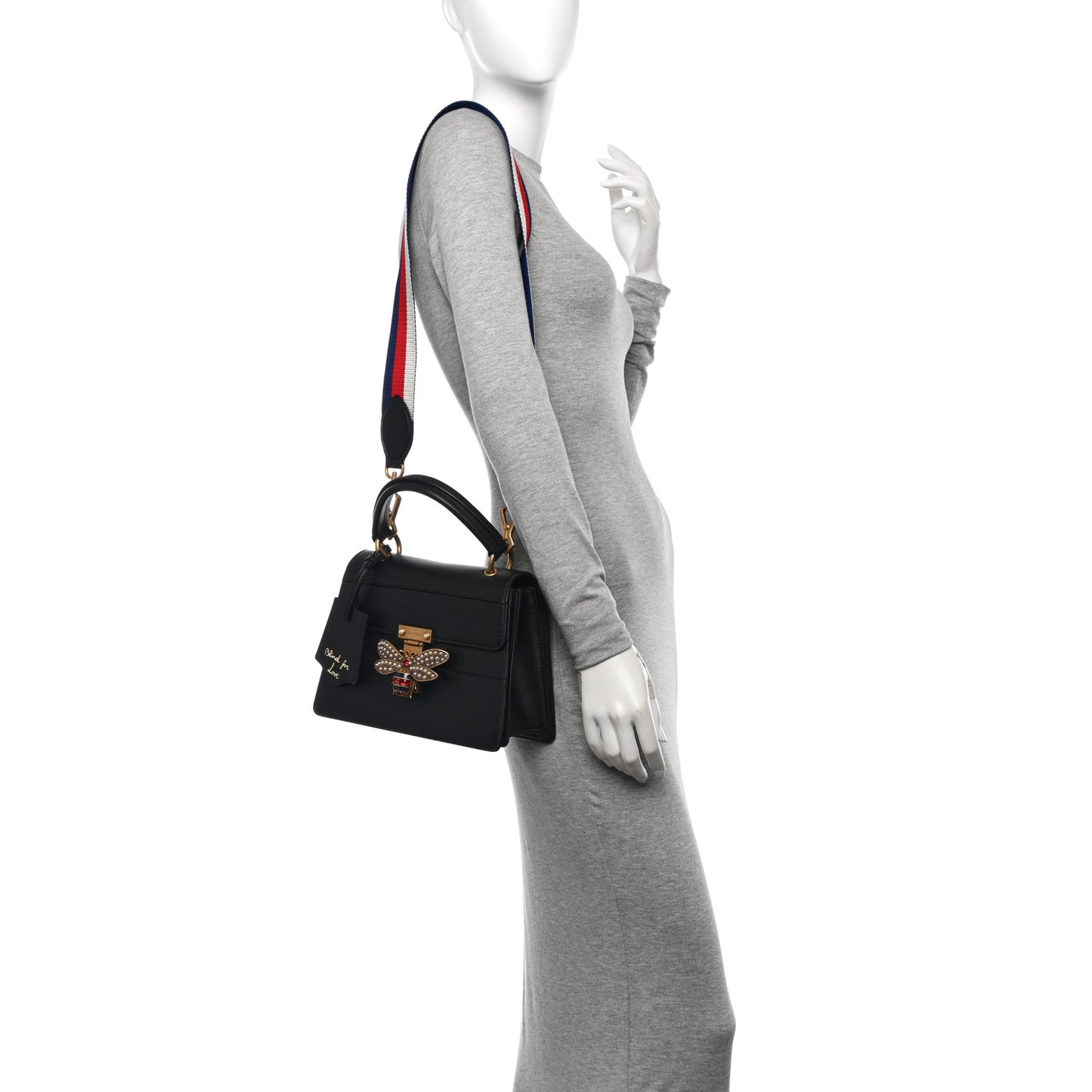 Calfskin Sylvie Web Small Queen Margaret Top Handle Bag Black
