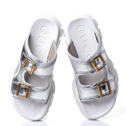 Gucci Metallic Nappa Aguru Slide Sandals 39.5 Argent Great White 6 of 10