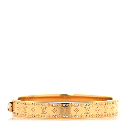 Louis Vuitton Brass Crystal Monogram Nanogram Strass Cuff S Gold 1 of 8