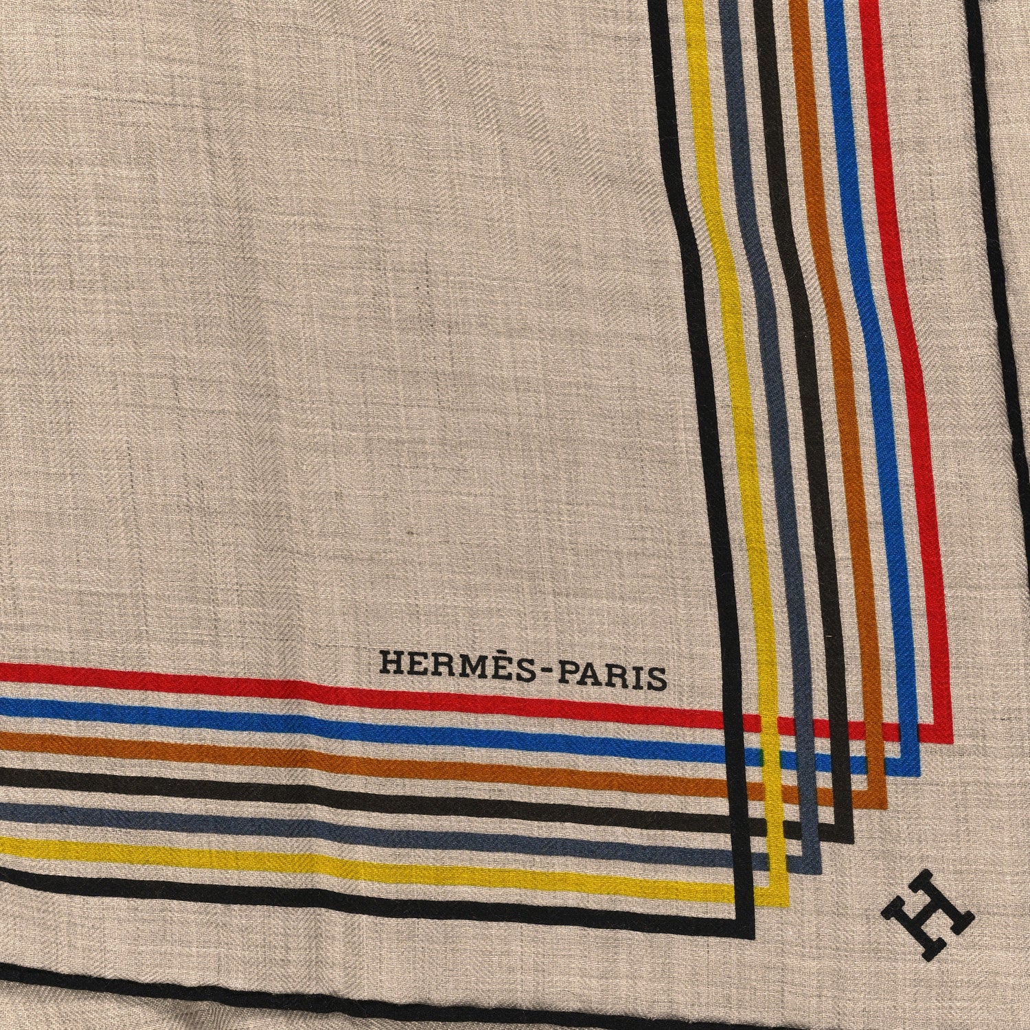 Hermes Cashmere Silk Encadre Liste Au Fil Shawl 140 Naturel Black Jaune 2 of 3