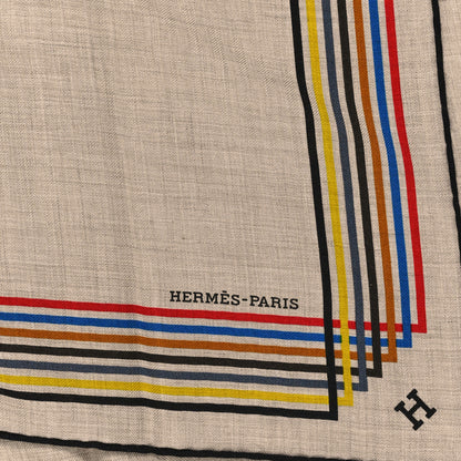 Hermes Cashmere Silk Encadre Liste Au Fil Shawl 140 Naturel Black Jaune 2 of 3