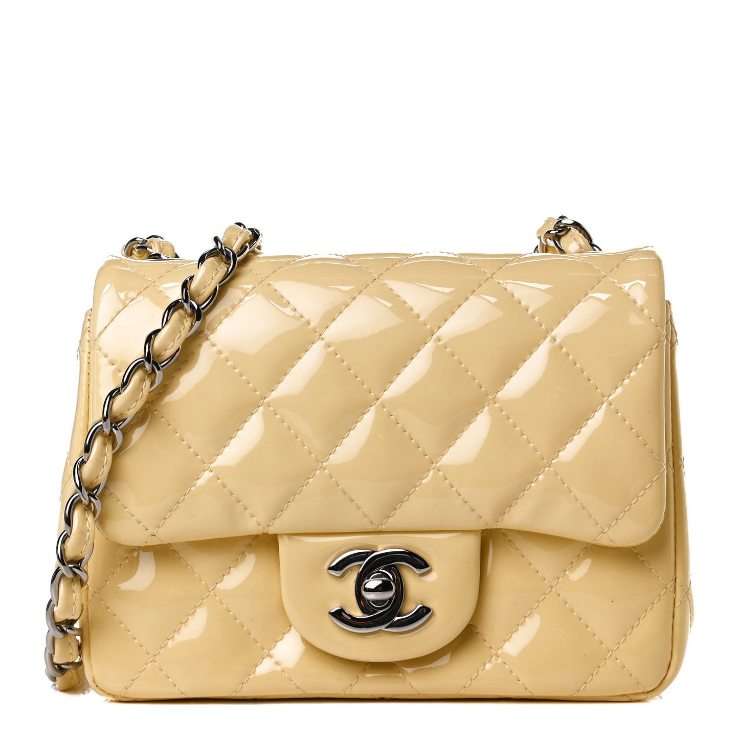 Patent Quilted Mini Square Flap Yellow