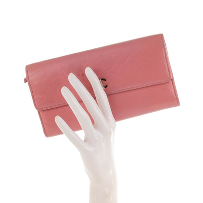 Chanel Lambskin Embossed Camellia Large Gusset Flap Wallet Pink 2 of 14