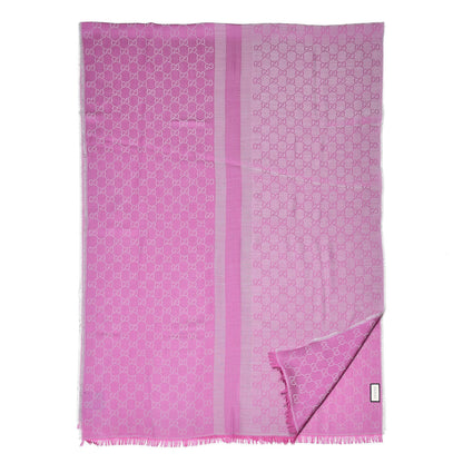 Gucci Wool Silk GG Monogram GGWeblong Fringe Scarf Shawl Zinc Pink 1 of 4