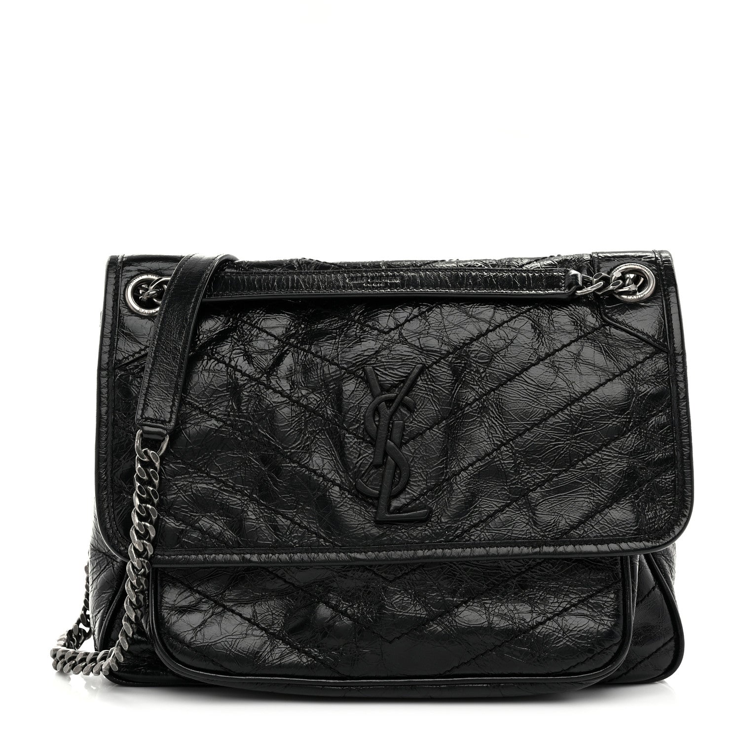 Saint Laurent Crinkled Calfskin Matelasse Monogram Medium Niki Chain Satchel Black 1 of 11